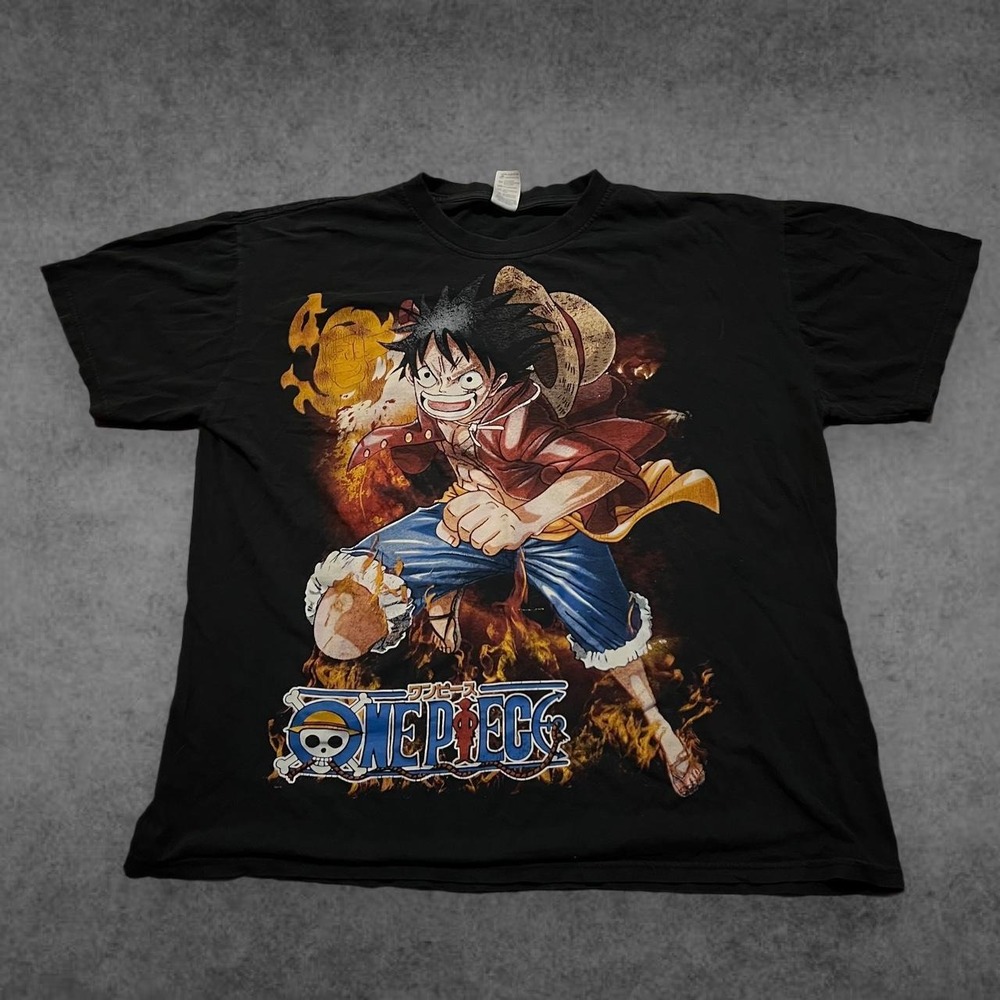 Vintage One Piece Monkey D Luffy AOP Graphic Shirt XL Mens Black Y2K Anime Tee